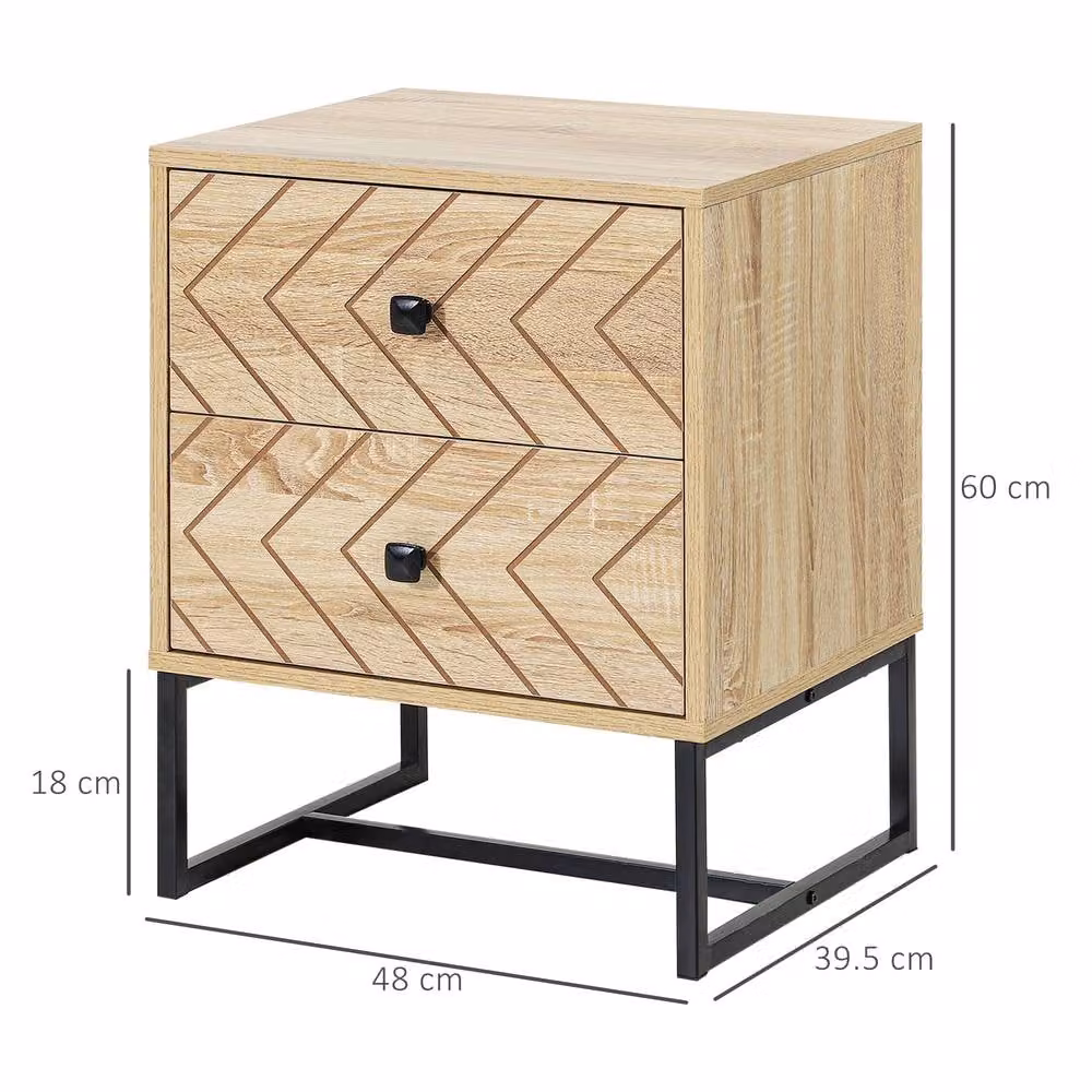 STILVORA Modern Geometric Bedside Table with 2 Drawers and Zig-Zag Design in Sand, Black, Brown or Beige – 2