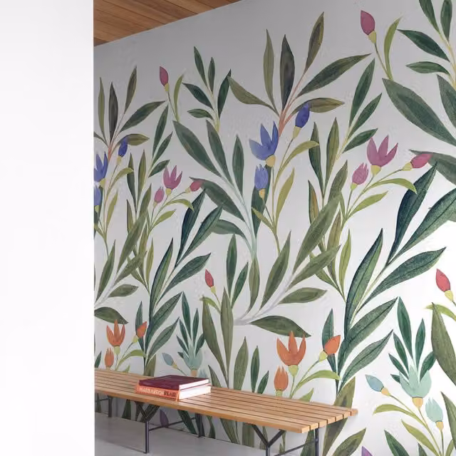 Grandeco Andrea Colourful Spring Flowers 3 Panel Repeatable Mural, Green, Pink, Purple and Multicolour, W: 159 cm, H: 280 cm