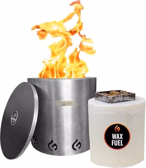 EcoFuego El Campo Wax Fire Pit Silver Stainless Steel Fire Bowl