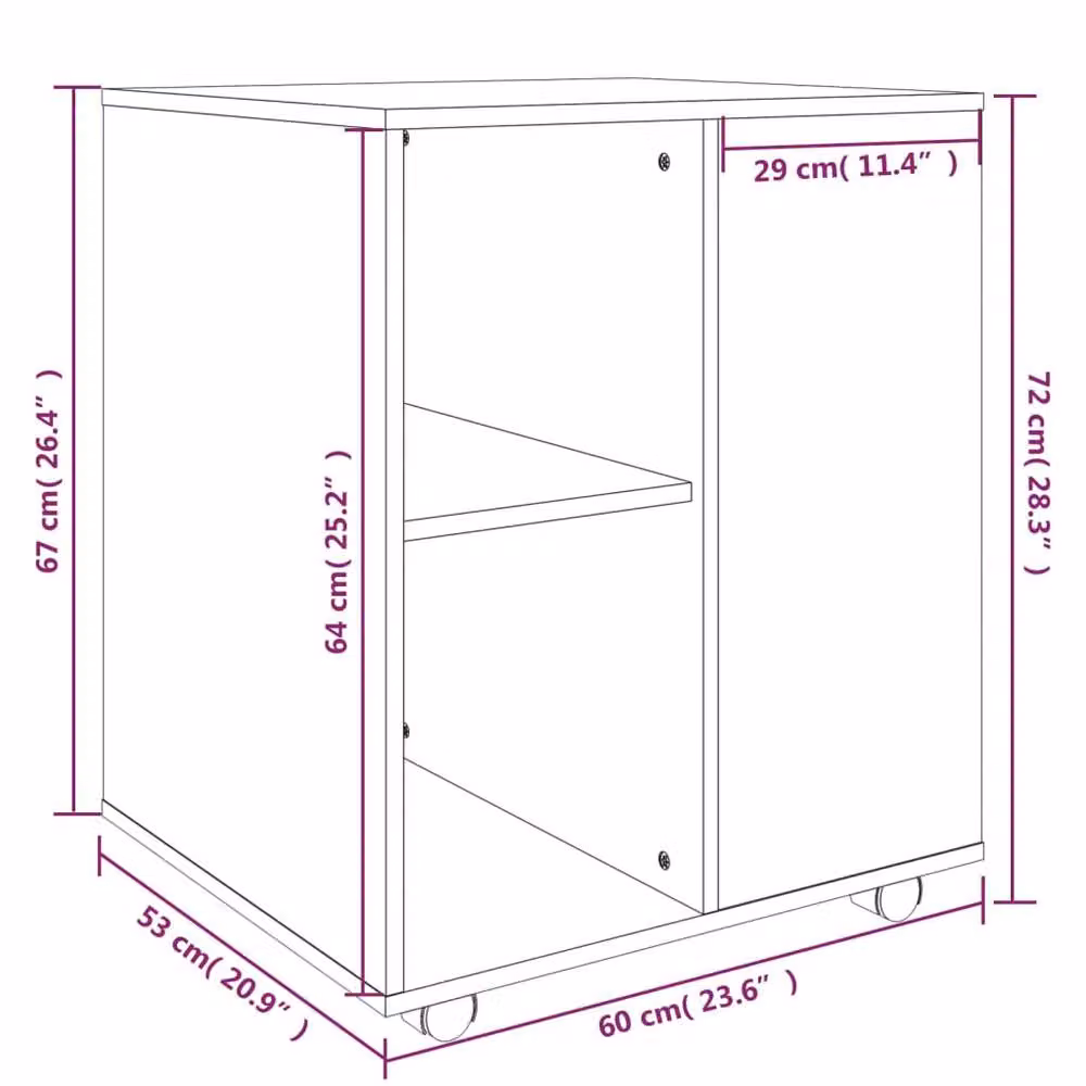 Berkfield Home Rolling Cabinet in Smoked Oak Brown, W: 60 cm, D: 53 cm, H: 72 cm – 6
