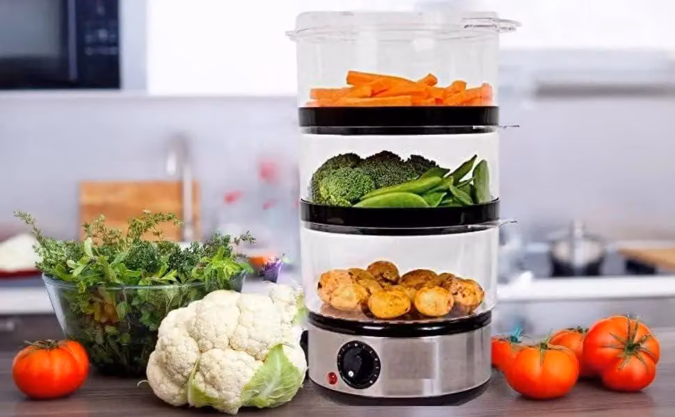 Trendi 3-Tier 6L Food Steamer with Timer and Rice Bowl in White – 2