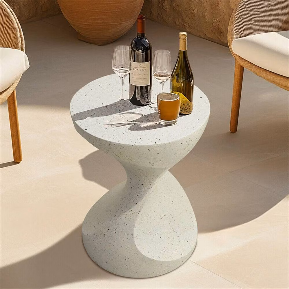 VOGREX White Concrete Twist Side Table and Garden Stool Accent for Indoor and Outdoor Use – 4
