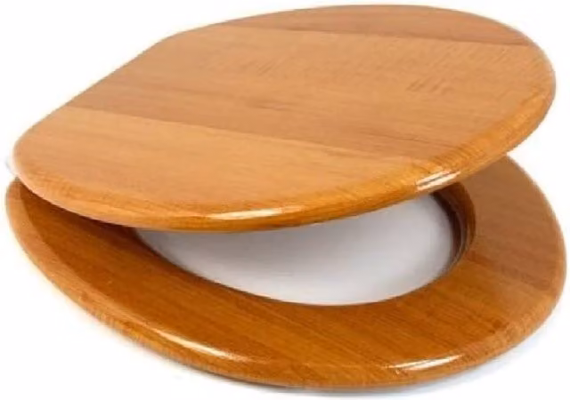 BARGAINS-GALORE Universal Oval Wooden Toilet Seat and Fittings in Antique Brown Wood, W: 45.72 cm, D: 5.08 cm, H: 45.72 cm – 1