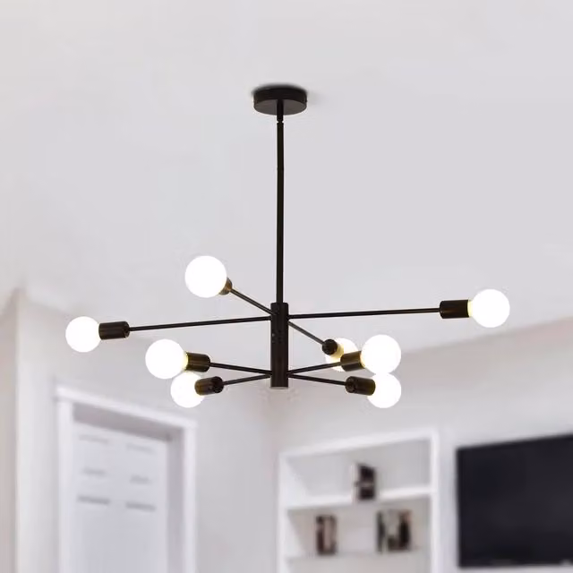 NIVOR 8-Light Sputnik Chandelier, Adjustable Mid-Century Modern Pendant Light in Black and Gold/Brass with E27 Fitting – 1