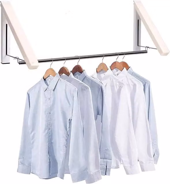 KORVIXA Double Folding Wall Mounted Retractable Laundry Rack in White, W/D/H: 100 x 100 cm – 1