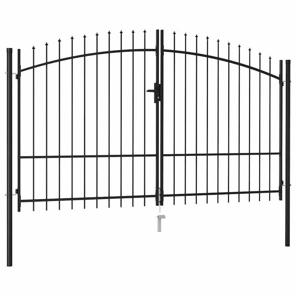 Berkfield Home Durable Steel Double Fence Gate with Spike Top, Black, W: 300 cm, H: 225 cm – 1