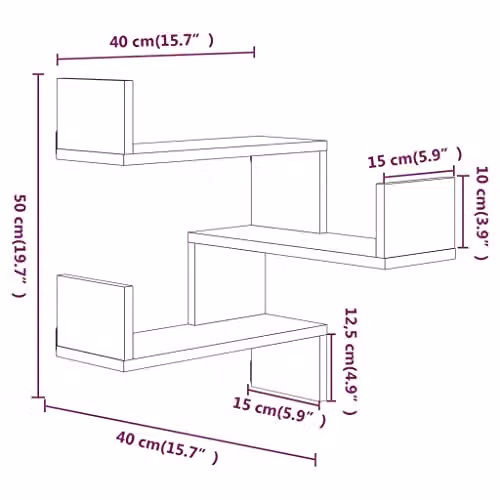 vidaXL L-Shape Corner Shelf with 1 Shelf, Brown, W/D/H: 40 x 40 x 50 cm, Wall Mounted, Modern Style – 2