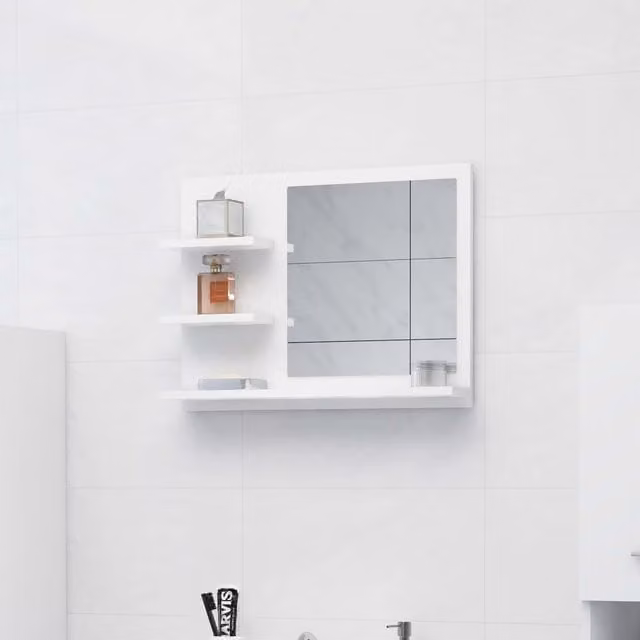 Berkfield Home White Wall Mounted Bathroom Mirror, W/D/H: 60 x 10.5 x 45 cm