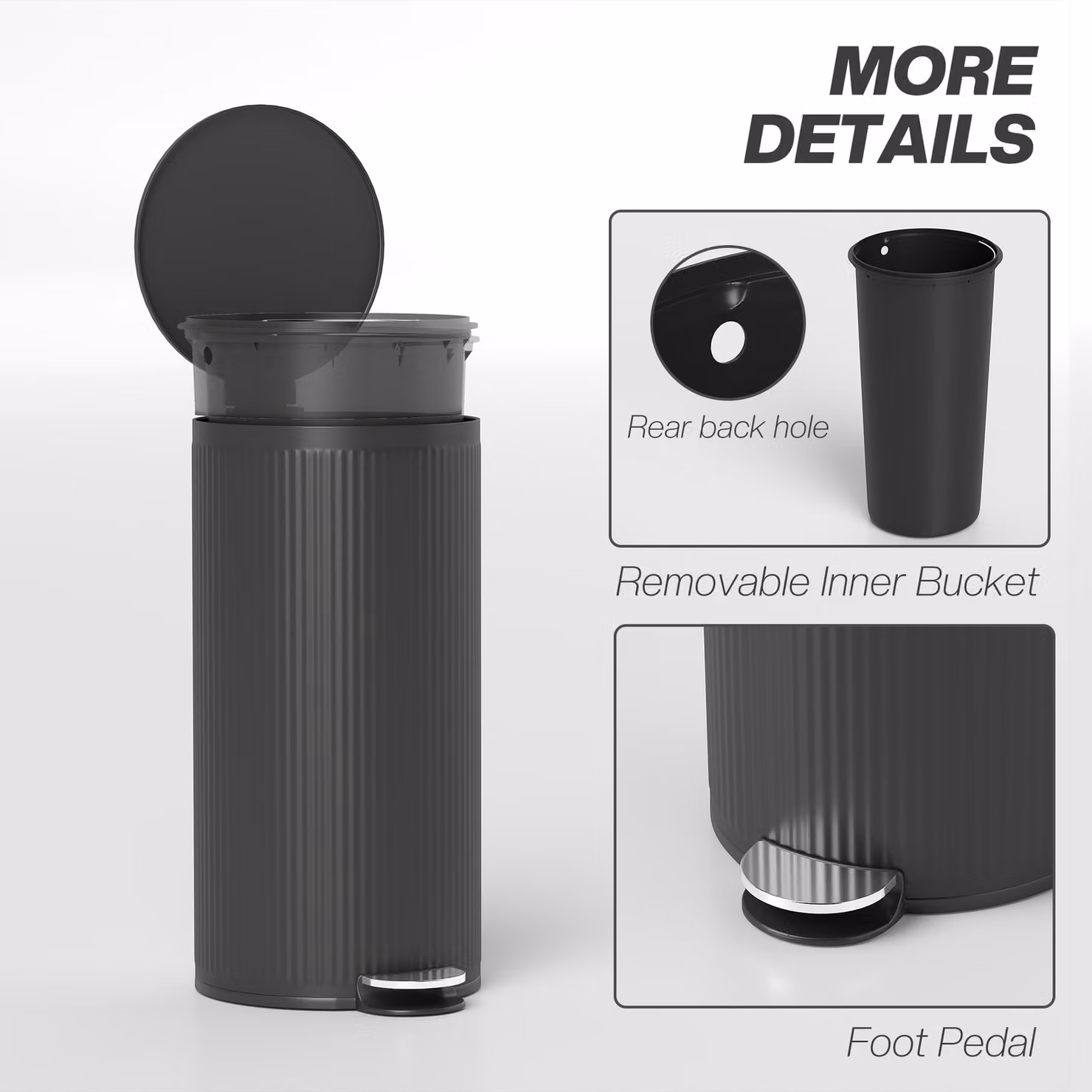 HOMCOM 30L Black Pedal Kitchen Bin with Soft Close Lid and Removable Inner Bucket – 7