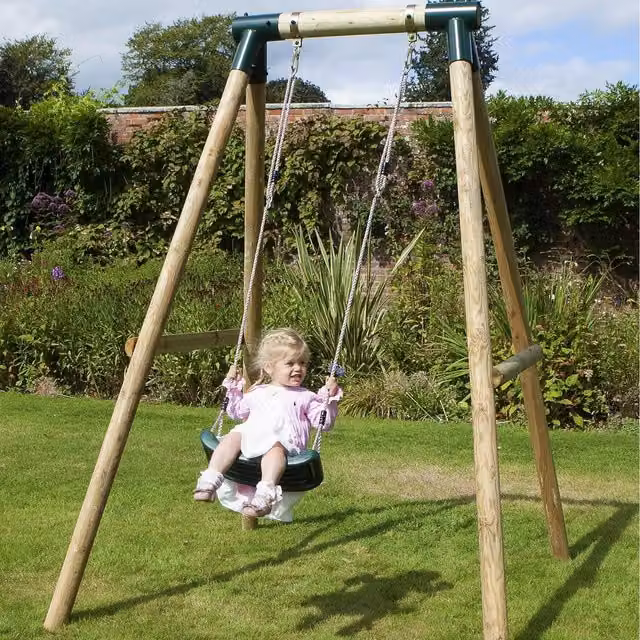 Rebo Wooden Single Swing Set with Standard Seat in Green
