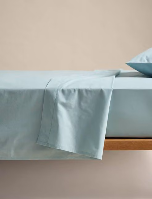 M&S Body Sensor Breathable Cooling Cotton Flat Sheet, Blue, W: 200 cm, D: 200 cm