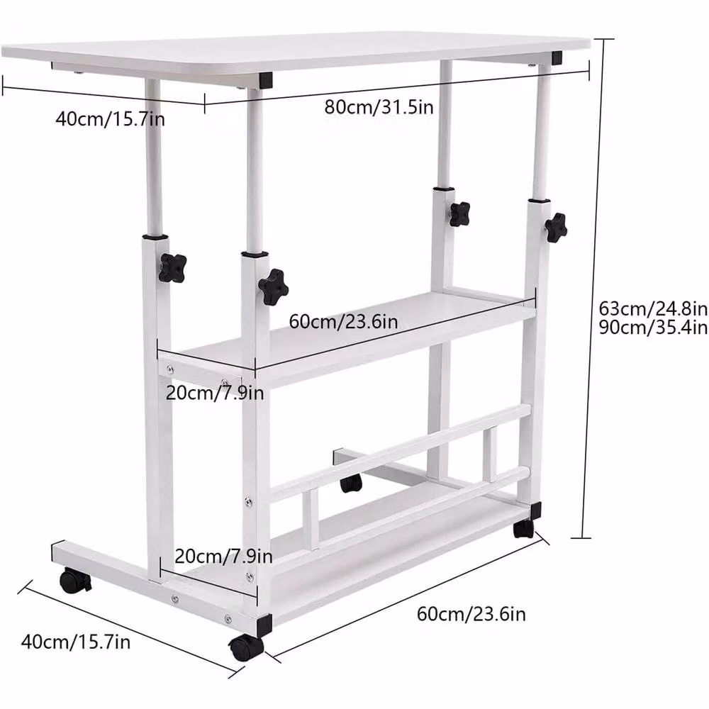Kelvenix 3 Tier Mobile Overbed Table in White, 80cm Height Adjustable Foldable Laptop Tray with Castors – 2