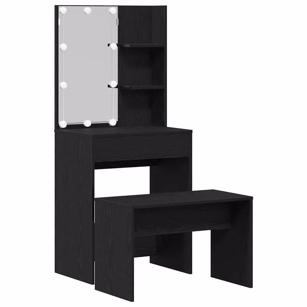 Berkfield Home Hollywood LED Dressing Table Set in Black Oak Engineered Wood – 3