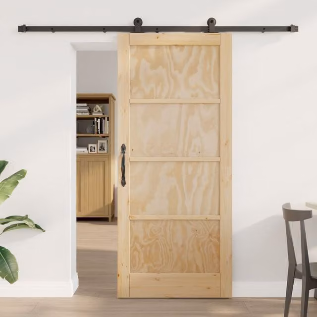 Berkfield Home Orkdal Modern Sliding Door with Hardware Set in Beige Solid Wood Pine, H: 198.5 cm, W: 86.0 cm, D: 2.0 cm – 1