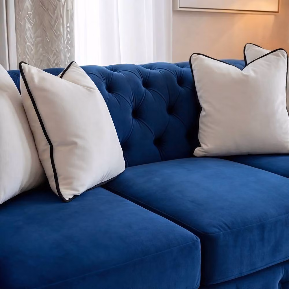 Sofaya Monaco Chesterfield 4 Seater L-Shape Velvet Sofa in Blue with Scatter Cushions – 2