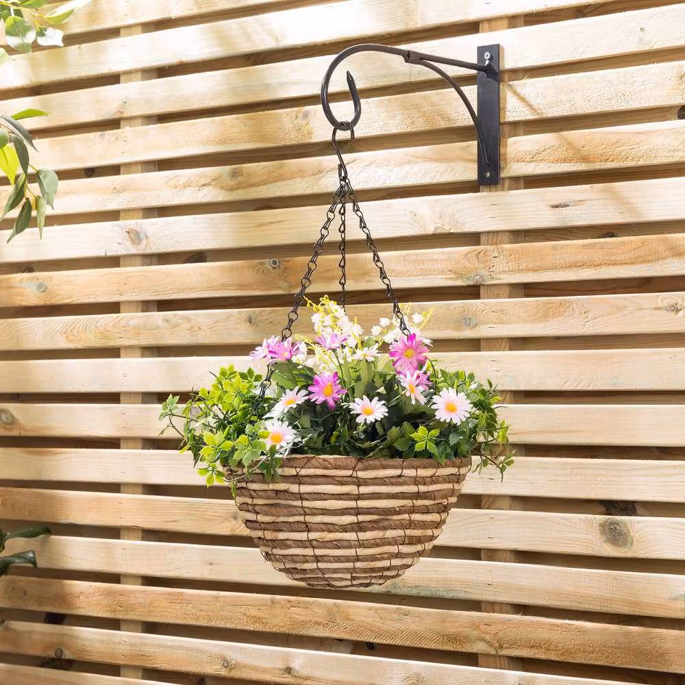 Christow Artificial Daisy Woven Hanging Basket in Yellow, Pink or Multicolour, Diameter: 25 cm – 2