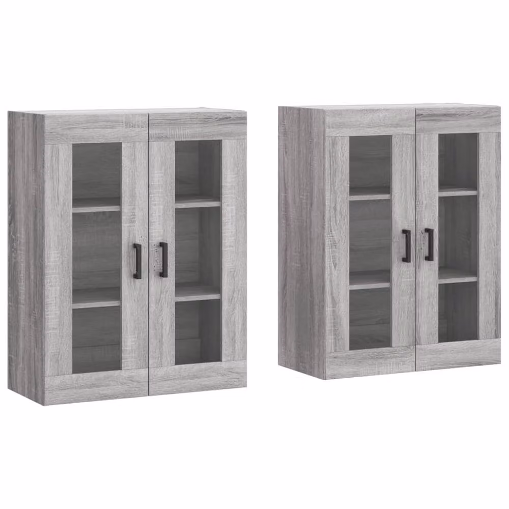 Berkfield Home Wall Mounted Cabinets with Glass Doors, Grey Sonoma Engineered Wood, 2 Pack – 3