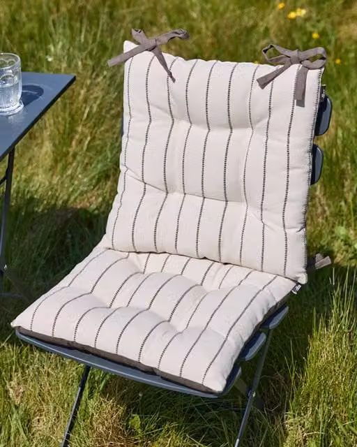 Dibor Set of 2 Colbrook Cotton Stripe Indoor Outdoor Garden Furniture Chair Seat Pads, Brown, W: 40 cm, D: 40 cm, H: 40 cm – 1
