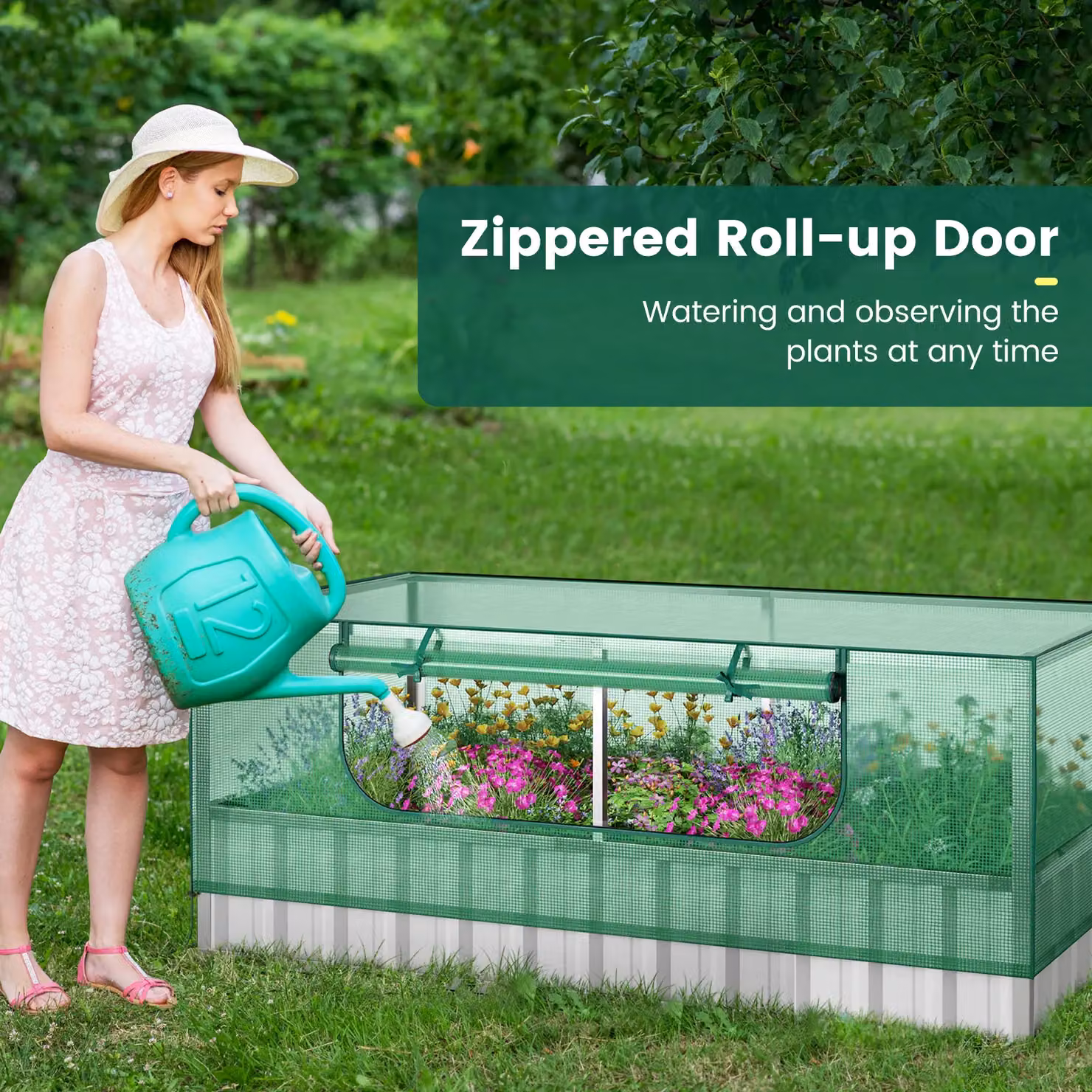 Gymax Green Metal Garden Raised Bed with Cover and Roll-Up Windows, W/D/H: 174 x 90 x 71 cm – 4