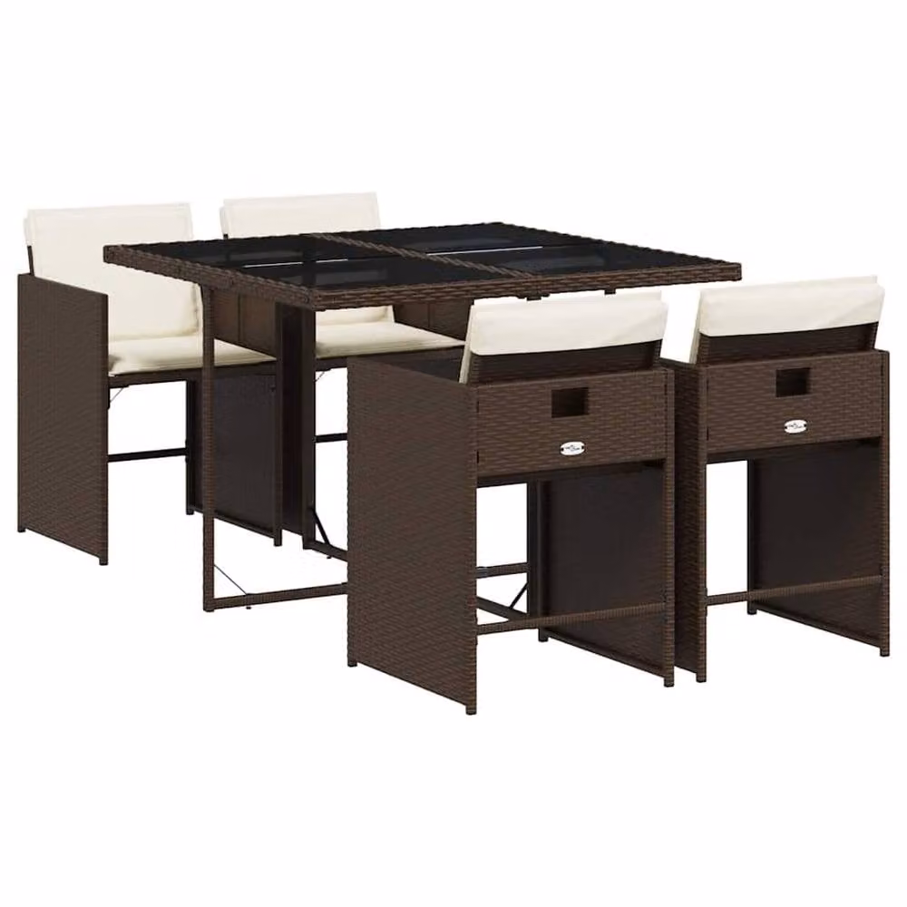 Berkfield Home Garden Four-Seater Poly Rattan Dining Set with Glass Tabletop in Brown – 2