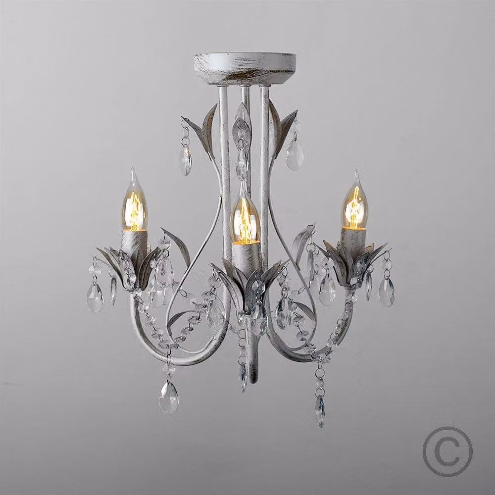 ValueLights Pair of White and Transparent Vintage Ceiling Chandeliers – 2