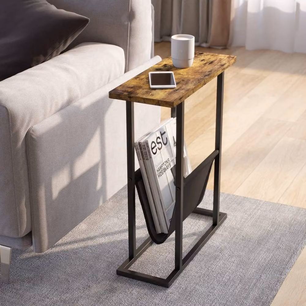 FORGEVIO Small Narrow Side Table in Rustic Brown with Sled Base – 3