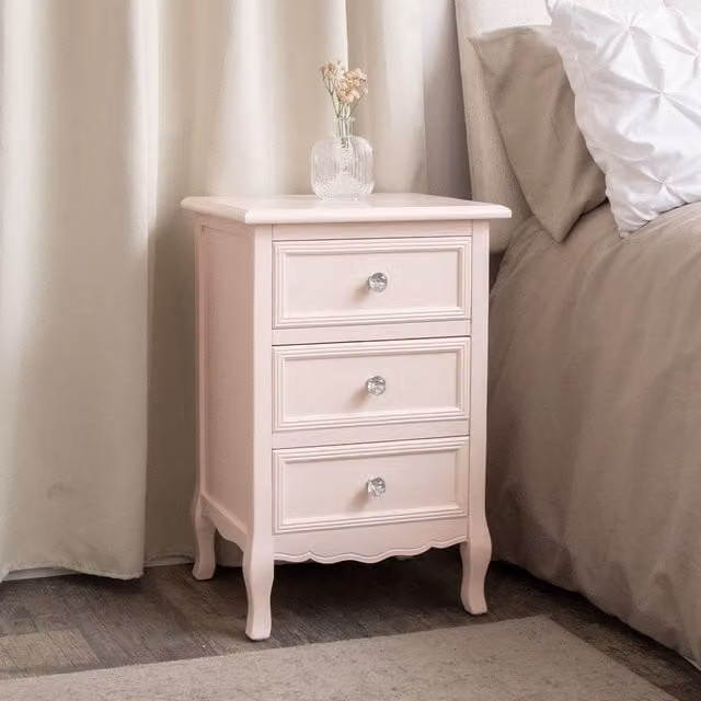 Melody Maison Sophia 3 Drawer Bedside Table in Pale Pink