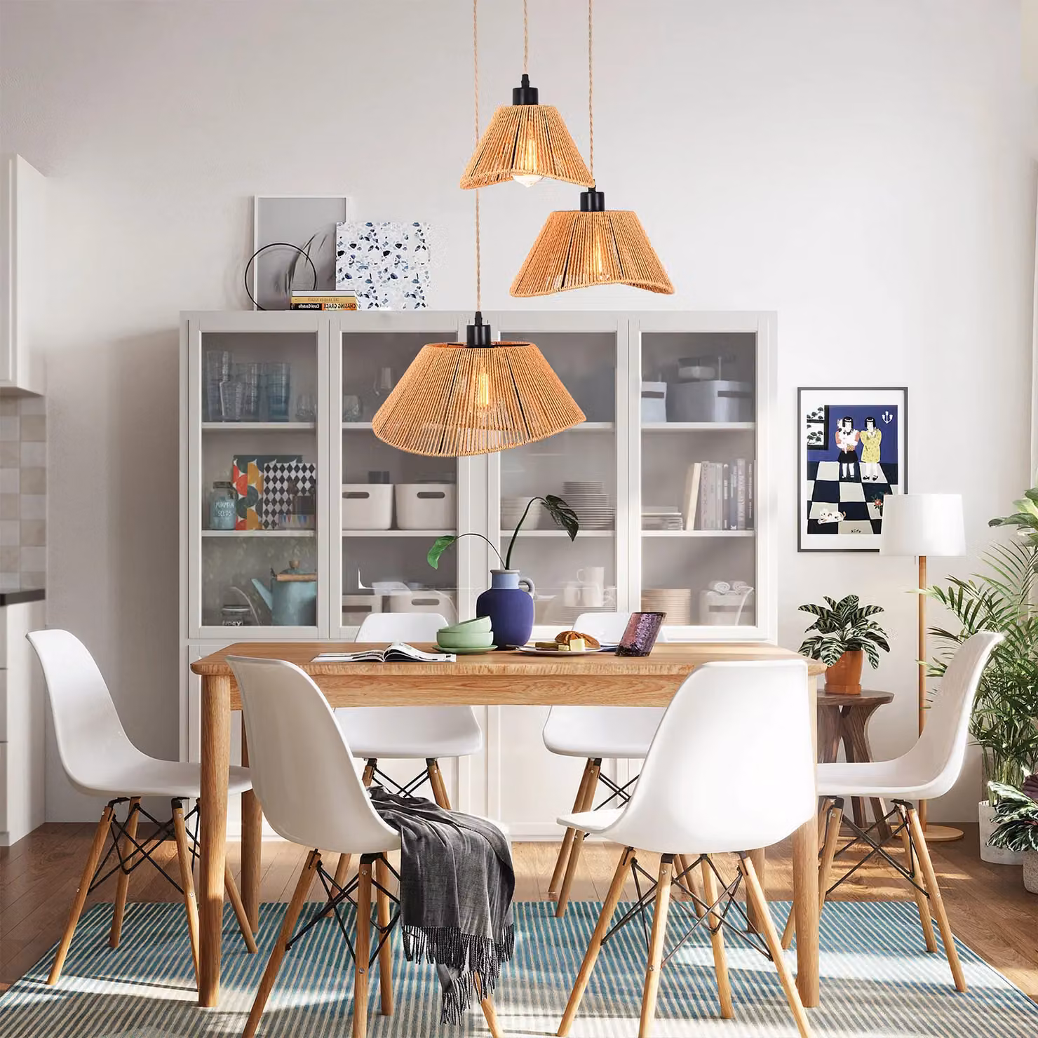 Garwarm 3-Light Cluster Cone Rattan Pendant Light in Bronze – 2