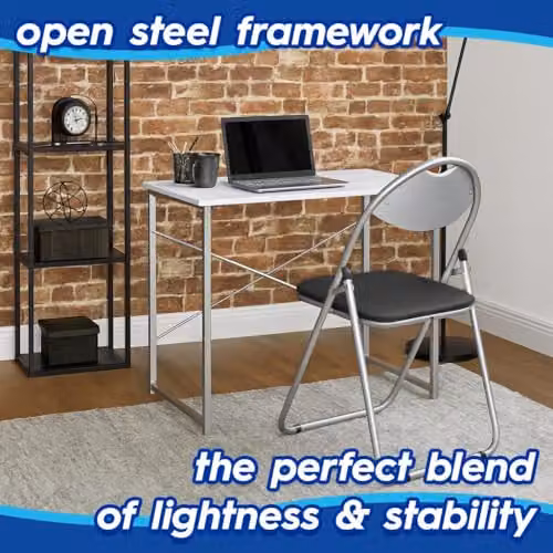 Harbour Housewares Minimalist Industrial Office Desk and Chair Set in White and Black – 2