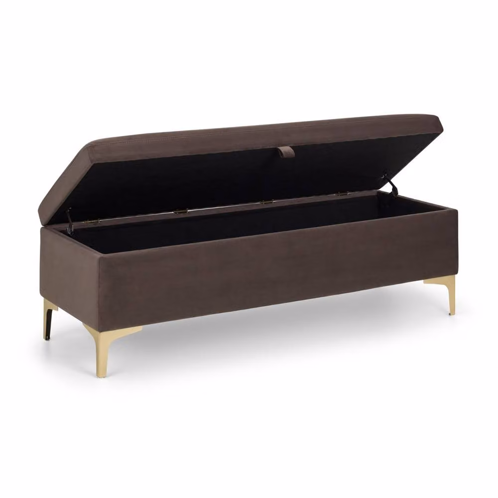Cheshire Luxeva Velvet Blanket Box and Storage Bench in Truffle with Gold Detail – 2