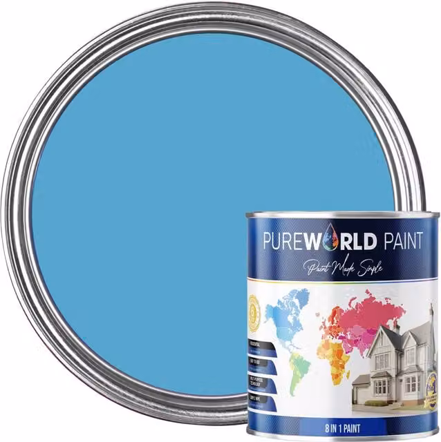 Pureworld All-In-One Multi Surface Indoor and Outdoor Matt Dispersion Paint, Blue, 10 l
