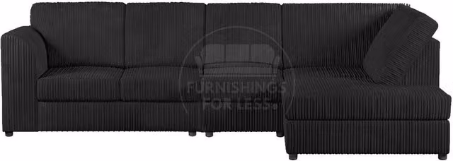 Furnishings For Less UK Luxor 5 Seater L-Shape Corner Sofa in Black Jumbo Cord, Right Hand Facing – 1