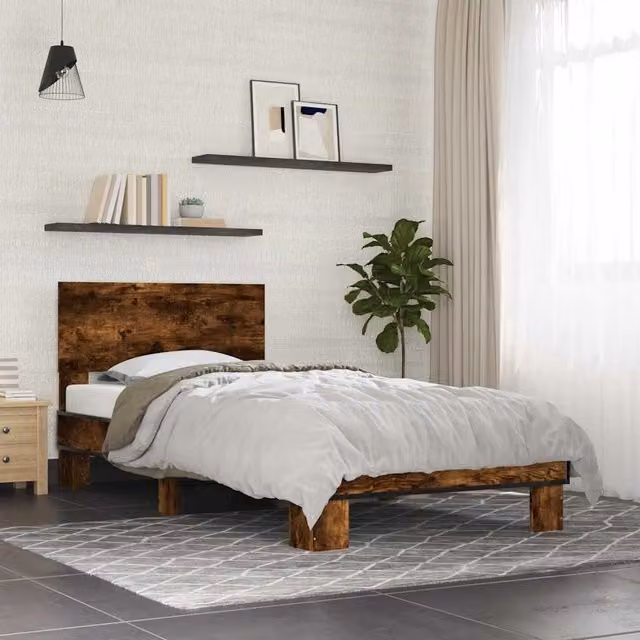 Berkfield Home Smoked Oak Bed Frame in Brown W/D/H: 90 x 200 cm – 1