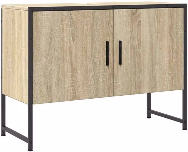 Berkfield Home Sonoma Oak Wall Mounted Bathroom Sink Cabinet in Sand, W: 80 cm, D: 33 cm, H: 60 cm – 1