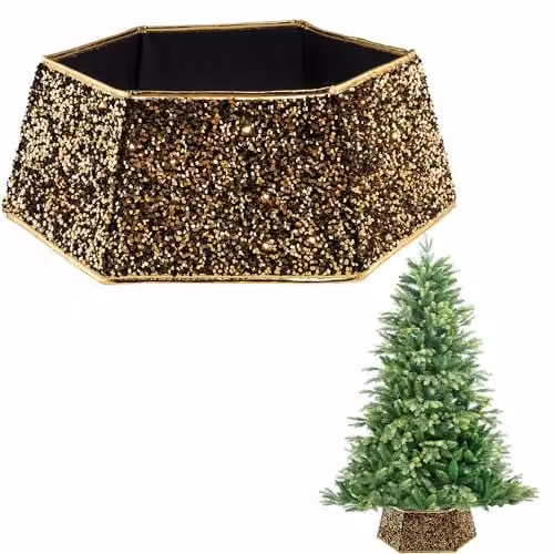 Shatchi Gold Sequin Christmas Tree Skirt, Diameter: 68.07 cm