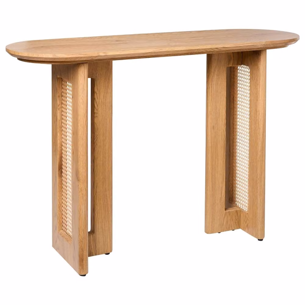 Wyld and Coco Console Table in Brown MDF with Rattan Base, W/D/H: 120 x 3 x 80 cm – 2