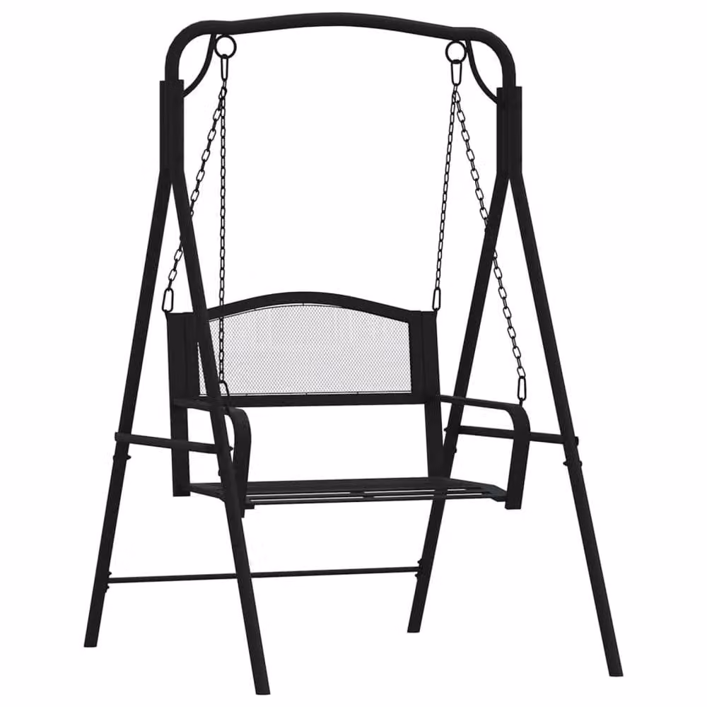 Berkfield Home Metal Garden Swing Bench in Black Steel, W: 124 cm, D: 117 cm, H: 168 cm – 3