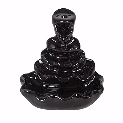 Something Different Black Ceramic 4-Tier Ripple Backflow Incense Burner H: 8.5 cm x W: 8.0 cm x D: 8.0 cm – 1
