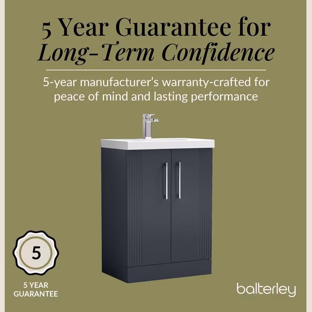 Balterley 2 Door Floor Standing Bathroom Vanity Unit with Mid-Edge Basin, Satin Dark Grey, W/D/H: 60 x 60 x 85 cm – 3