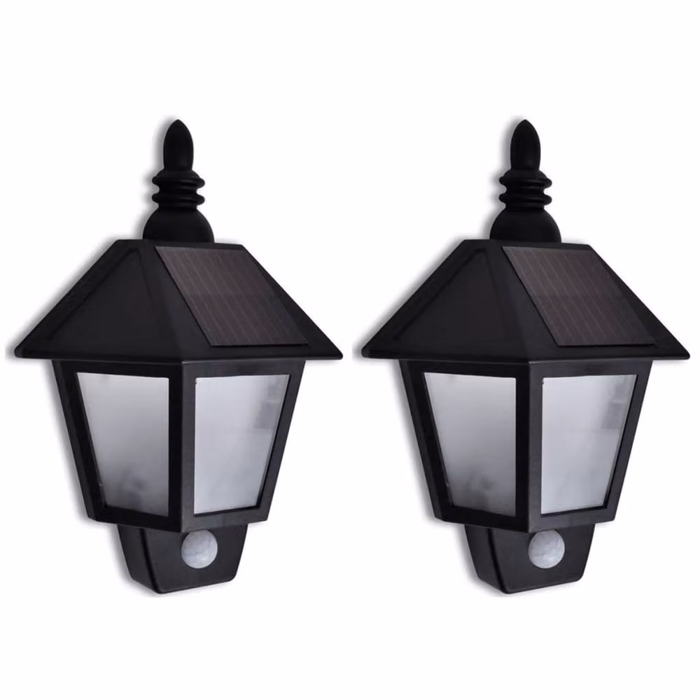 Berkfield Home Solar LED Wall Lamp with Motion Sensor, 2 Pack, Black – 2
