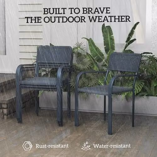 Outsunny Set of 4 Stackable Rattan and Metal Garden Dining Chairs in Dark Grey – 5