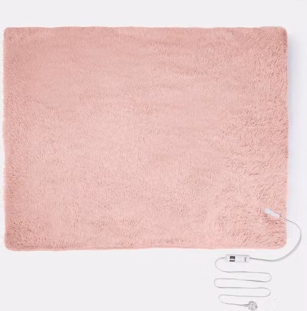 OHS Fluffy Fleece Electric Heated Blanket in Pink with Auto Shut Off