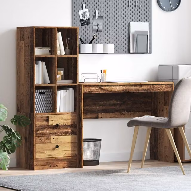 Berkfield Modern Writing Desk with Storage in Brown Old Wood Finish