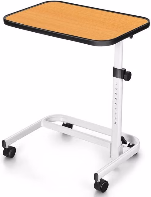 VOGREX Height Adjustable and Tilting Overbed Table in Sand with Castors – 1