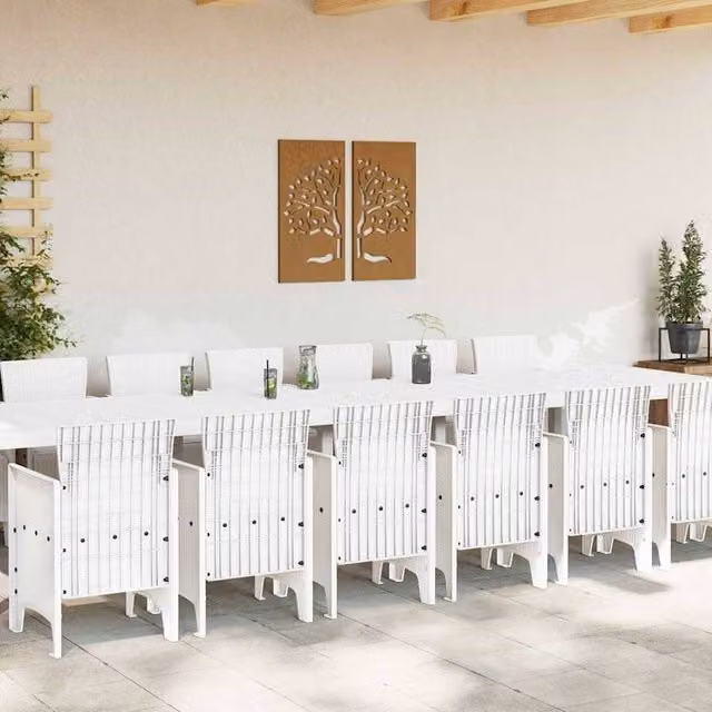 Berkfield Home Elegant 15 Piece White Poly Rattan Garden Dining Set with Cushions
