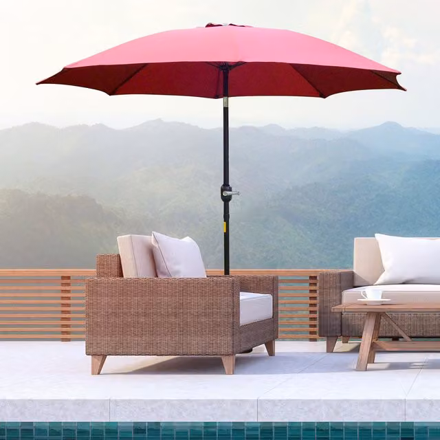 Outsunny Wine Red Patio Umbrella Tilt Shelter with Aluminium Frame and Polyester Canopy