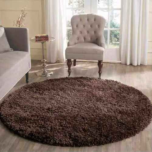 Serdim Rugs Brown Plain Round Shaggy Living Room Rug, Diameter: 120 cm – 1