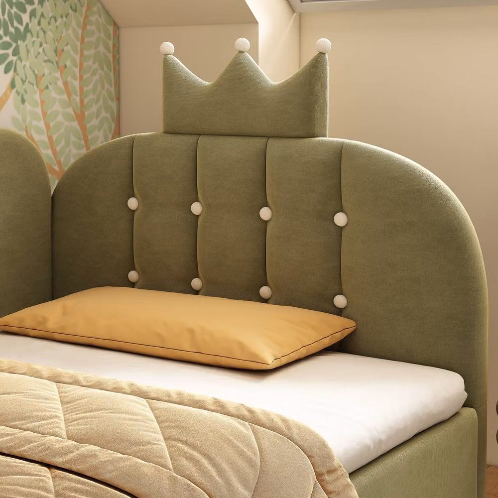 BTM Single Velvet Upholstered Sofa Bed with Hydraulic Storage in Green, W/D/H: 90 x 190 x 42.4 cm – 7