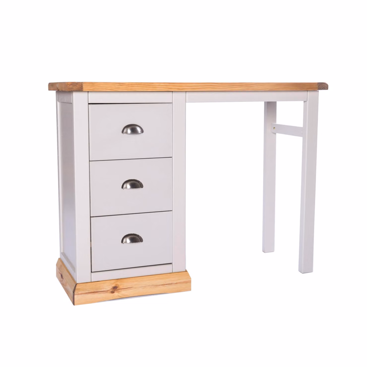 Cabinet Bits Bomporto 3 Drawer Dressing Table Set in Light Grey Waxed Pine with Chrome Cup Handles