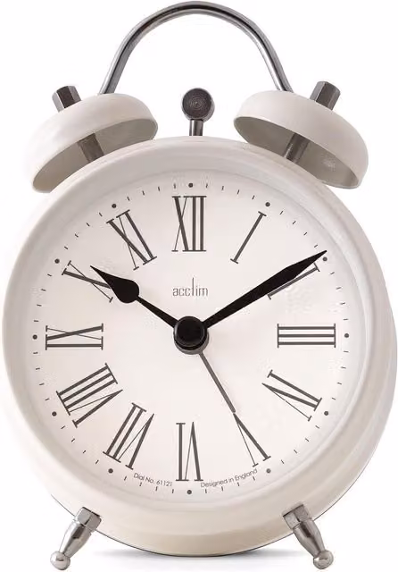 Acctim Shefford Compact Analogue Faux Bell Tabletop Alarm Clock in White – 1